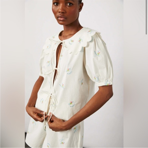 Damson Madder Maggie embroidered tie front scallop blouse - Picture 4 of 11